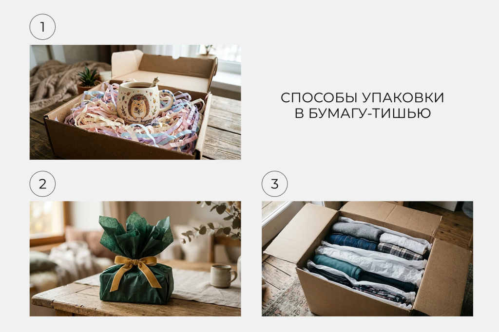 Способы упаковки в бумагу тишью